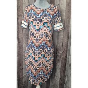 Vintage BOBBIE BROOKS Aztec Geometric T-Shirt Short Sleeve DRESS Women's Medium
